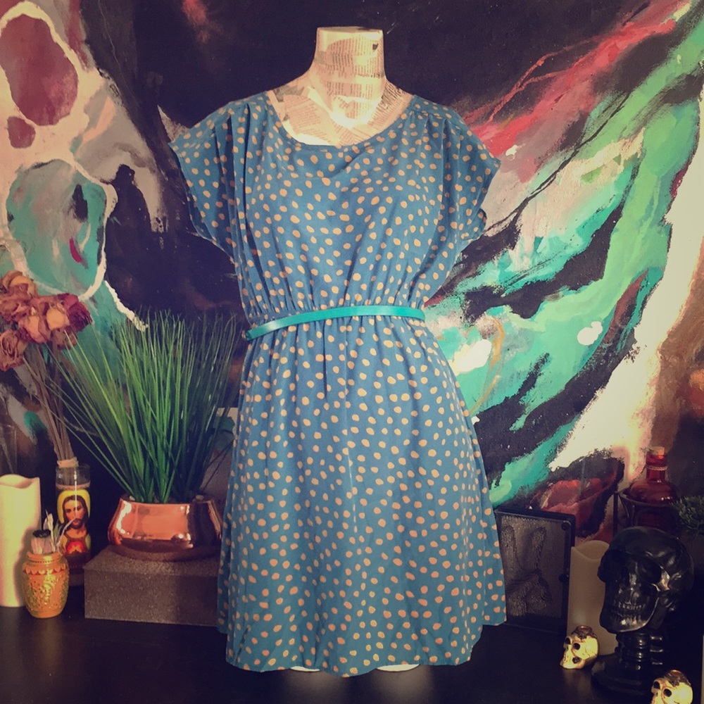 Teal and gold dress! polka dot key hole back